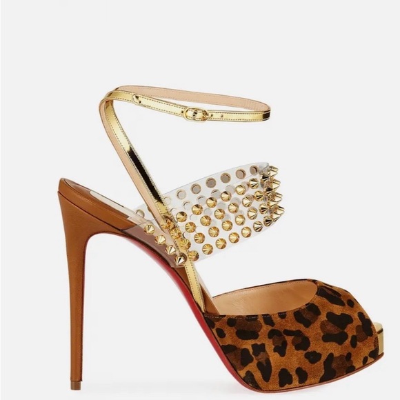 Christian Louboutin Levita Girl 120mm Leopard Print With Gold Heels - Picture 2 of 5
